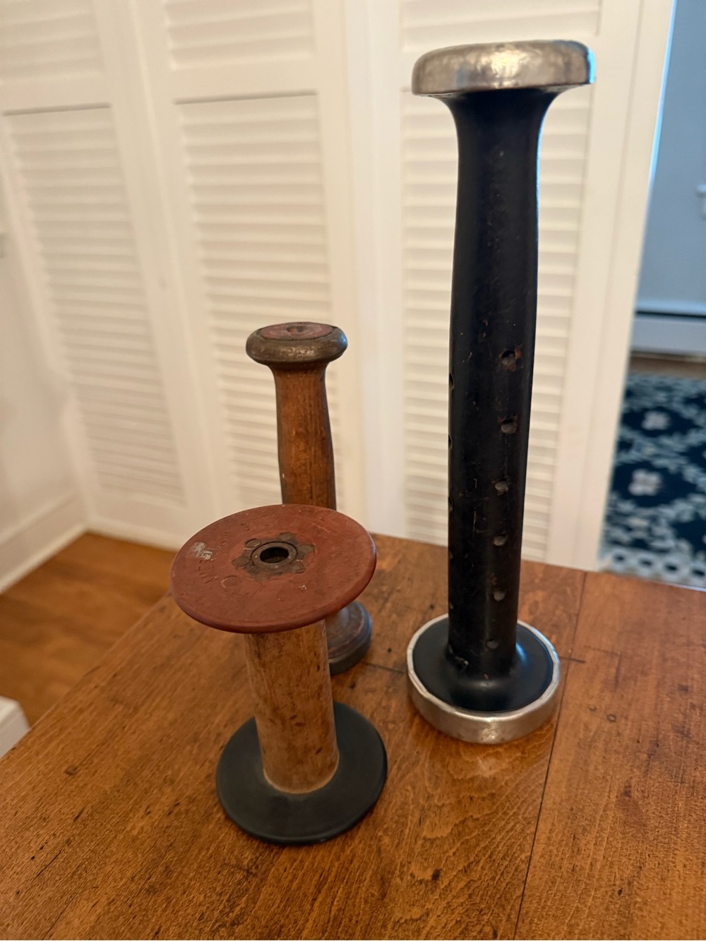 Vintage Wooden and Metal Textile Spools Bundle - Black and Brown